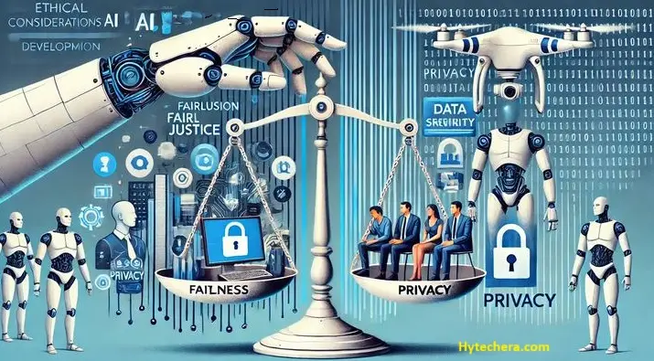 Visual representation of AI ethics challenges, highlighting issues like bias, privacy concerns, accountability, and transparency in artificial intelligence