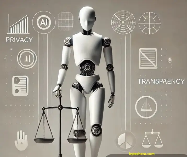 illustration emphasizing the importance of ethics in AI, ensuring fairness, transparency, accountability, and responsible decision-making in technology