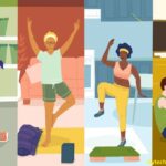 Illustration of a fitness routine showing how to stay in shape at home with no equipment needed