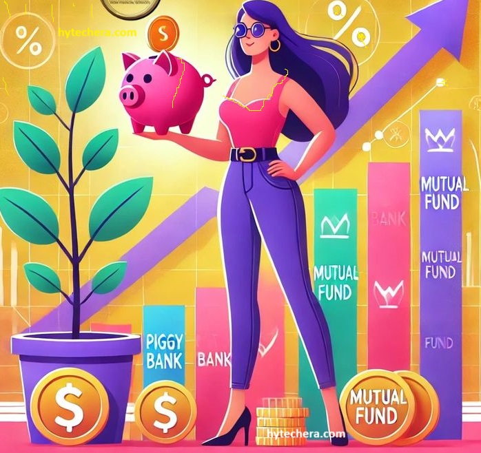 Invest in Mutual Funds or Stocks Illustration of student earning dividends and returns from stock market investments
