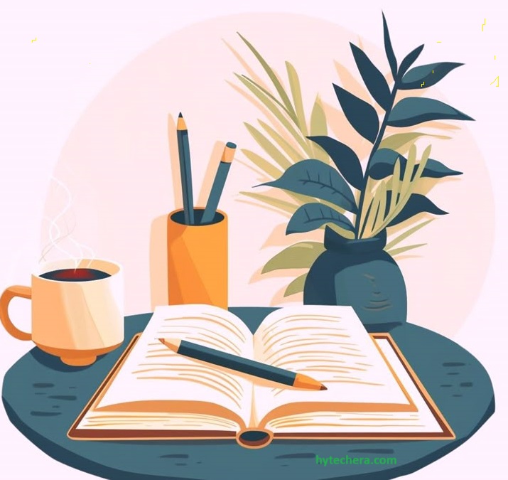 Journal Your Thoughts Person writing in a journal with a pen, surrounded by a cozy setting with a cup of tea and soft lighting, capturing daily thoughts and reflections