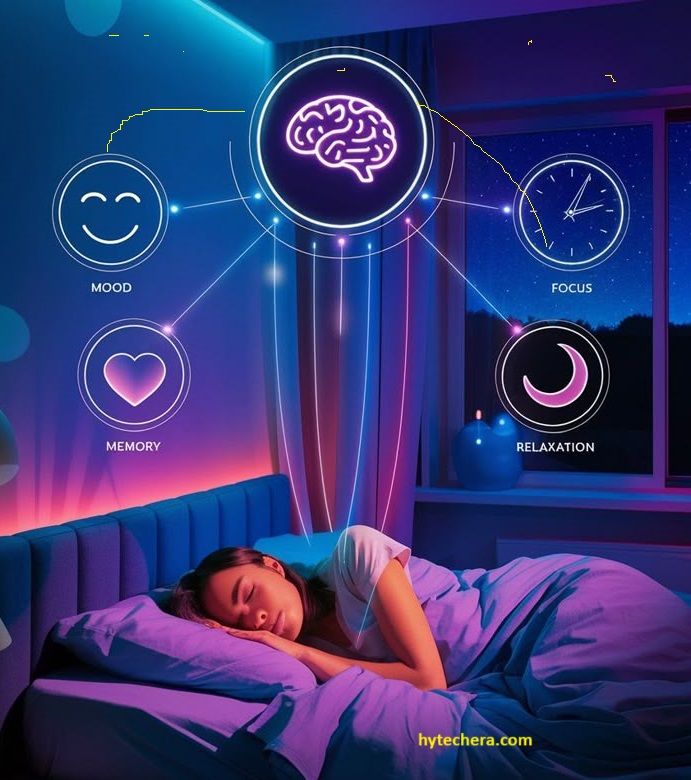 Maintain a Consistent Sleep Schedule Woman peacefully sleeping in bed at night with a digital clock showing a fixed bedtime, promoting a consistent sleep routine.