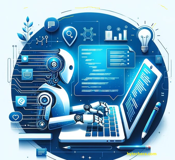 What is AI-Generated Content Robot typing on a keyboard representing AI-generated content creation