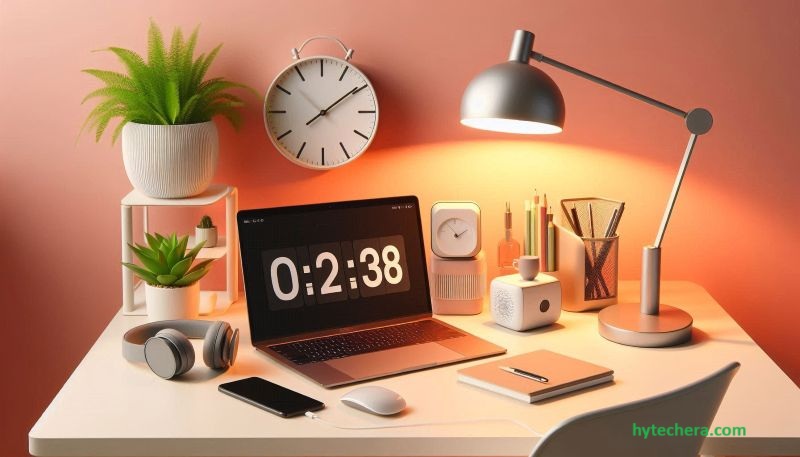 Productivity Setup “distraction free productivity workspace setup with laptop and headphones