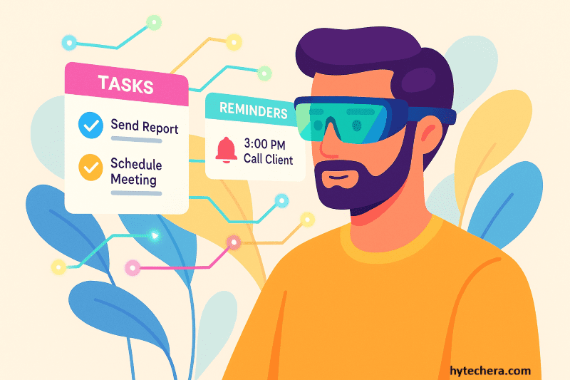 Task lists & reminders in AR Augmented reality smart glasses showing task lists and reminders.