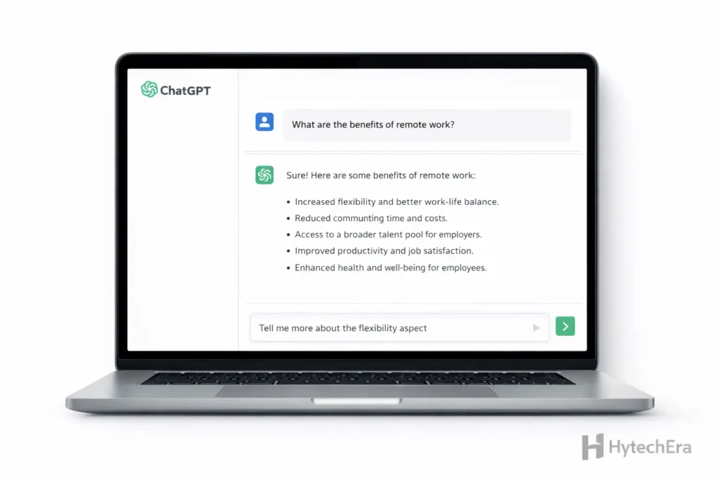 Chatgpt answering remote work benefits chatgpt free india 2026 chat interface